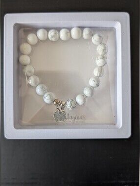 White Howlite Beaded Bracelet with Apple Charm